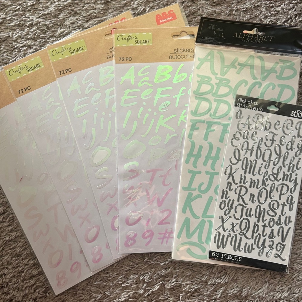 Alphabet Stickers Assorted Styles Iridescent Holographic Lot of 6 packages Craft